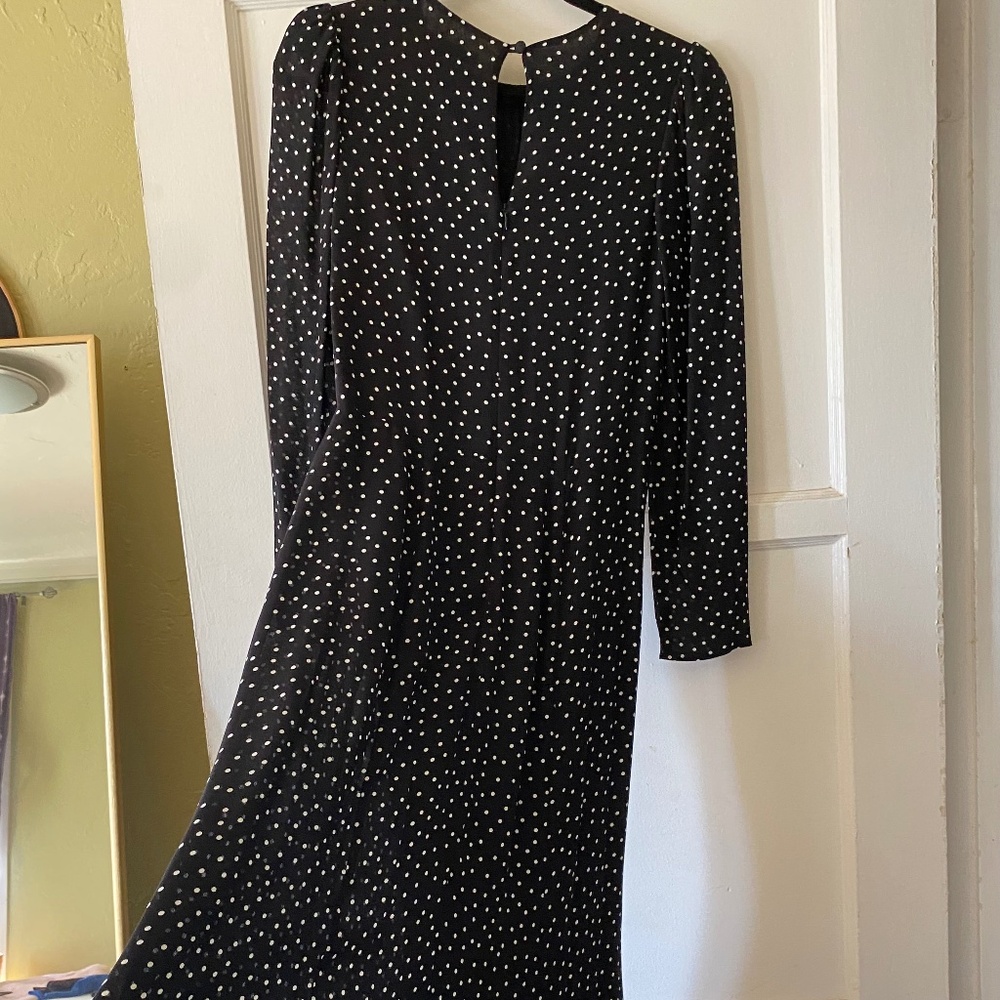 Reformation Black White Polka Dot Zip Mid Length Dress Size 6 - Picture 3 of 15